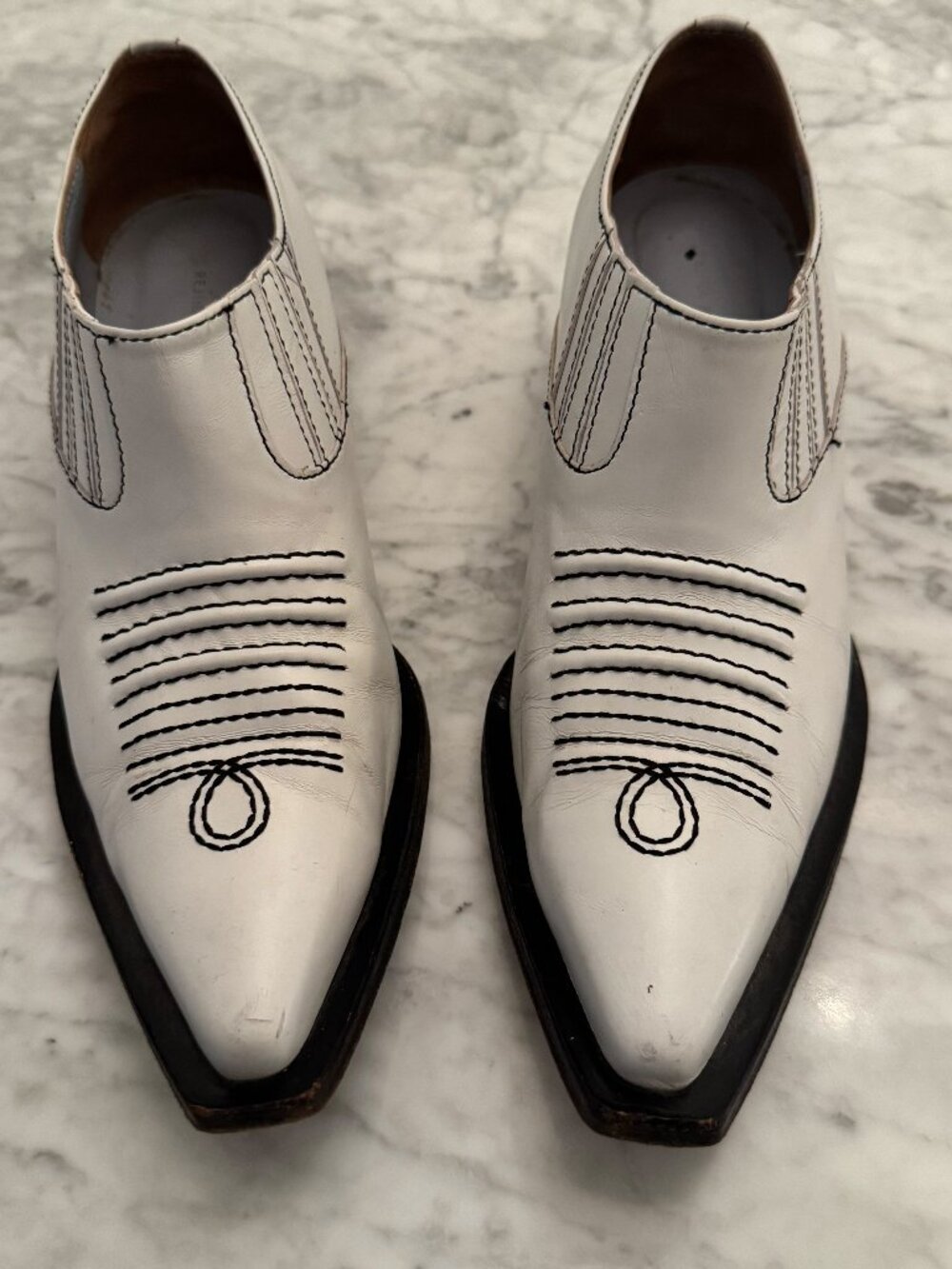 Rejina Pyo White Leather Western Booties 38 Sculptural Designer Shoes